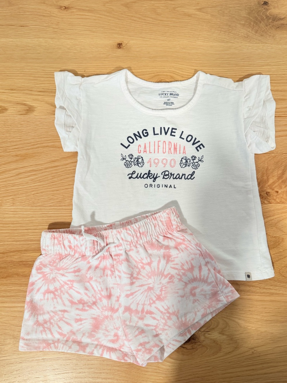 Lucky Brand White Tee with Pink Tie-Dye Shorts Set